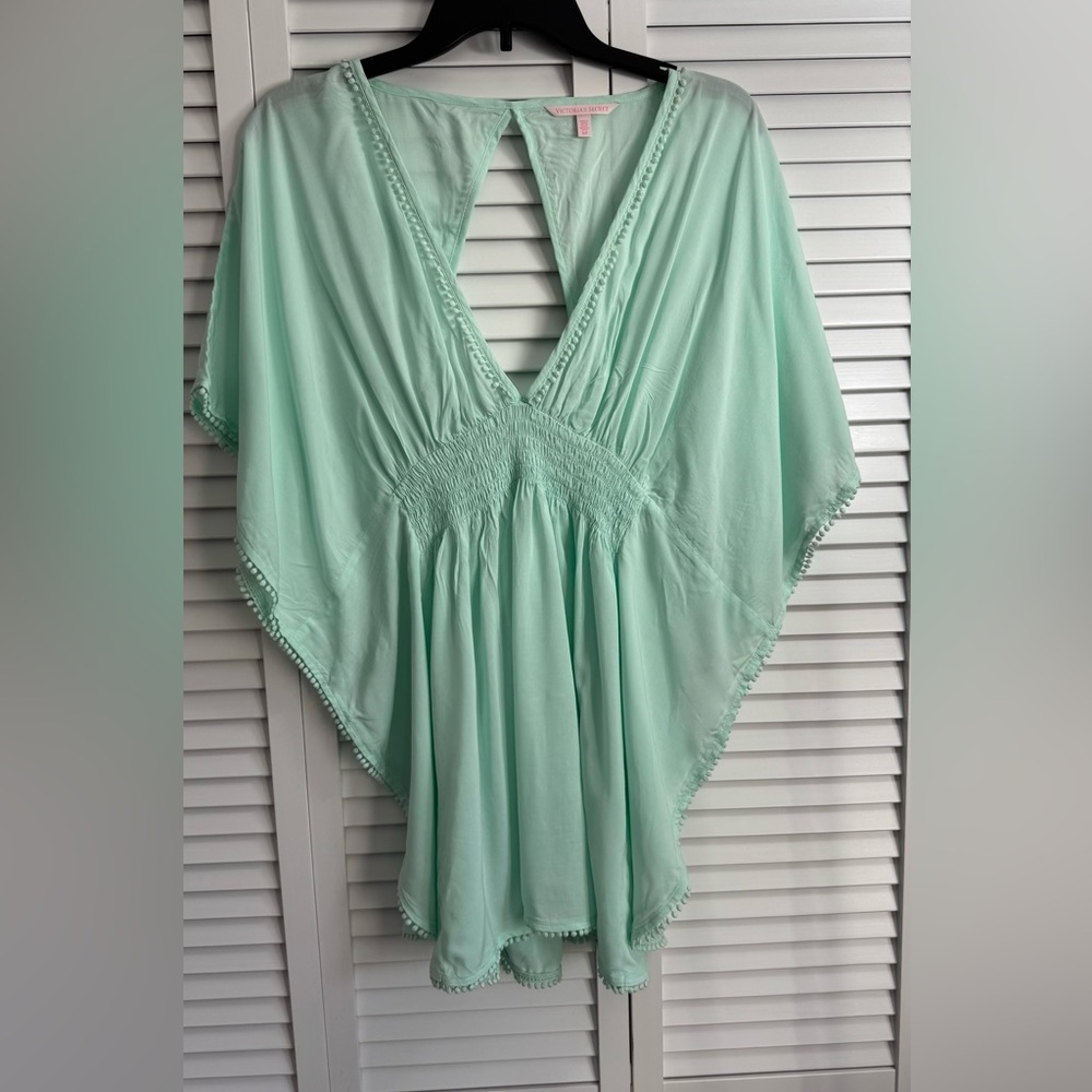 VICTORIA SECRET Mint Seafoam Butterfly Poncho Top V-Neck Women Ruffle Sleeve